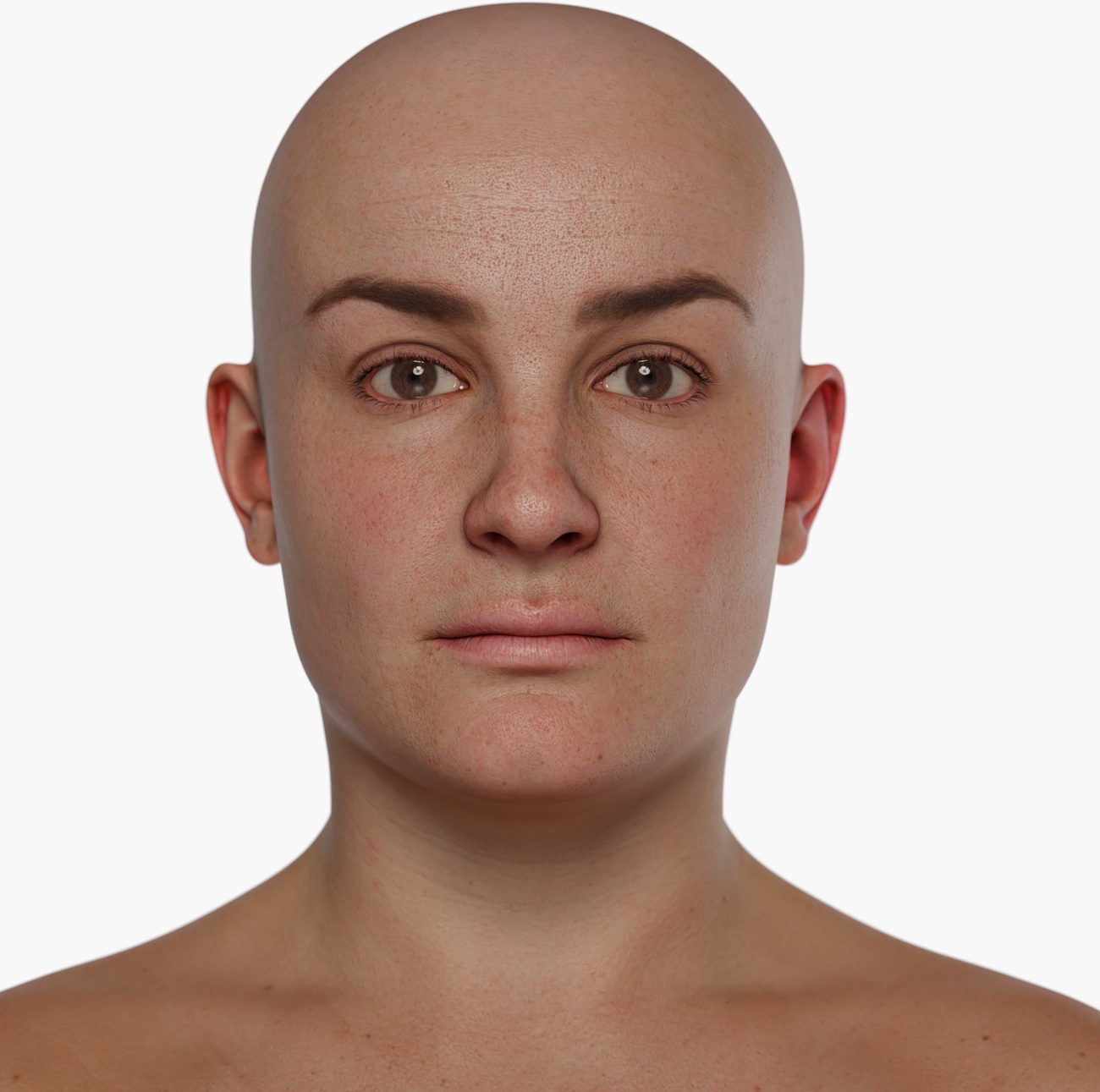 High-resolution 3D head scan of a female subject with smooth skin, detailed facial geometry and even skin tone